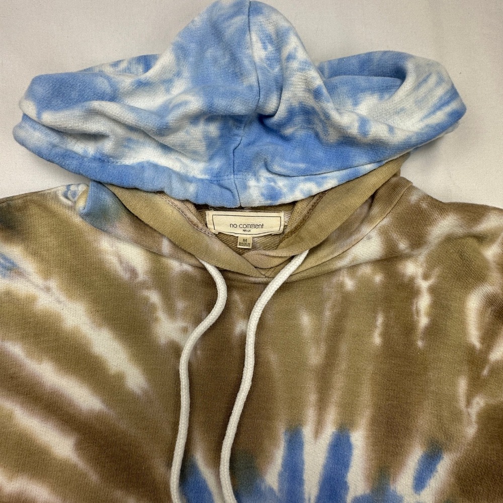 No Comment NY LA Tie Dye Hoodie Tunic Brown Blue Spiral Sweatshirt Boho Hippie‎
